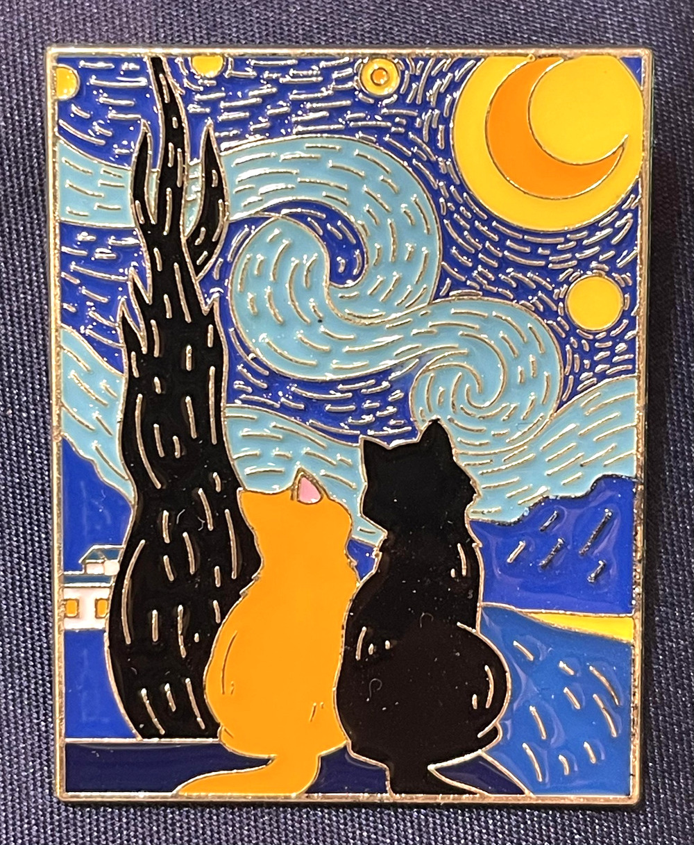 NWOT Cat Starry Night Brooch Lapel Pin Enamel Kitten Lovers Family Van Gogh Art